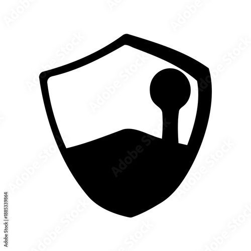 Shield Icon with Golf Ball on Tee Graphic Illustration Design