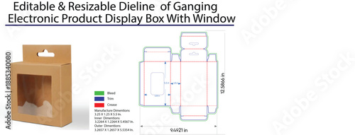 Editable Resizable Dieline of Electronic Product Display Box With Window