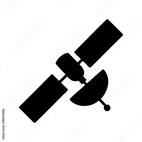Black and white satellite with solar panels on a white background