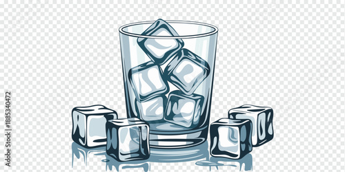 Glass with Ice Cubes and Scattered Ice, refreshment concept