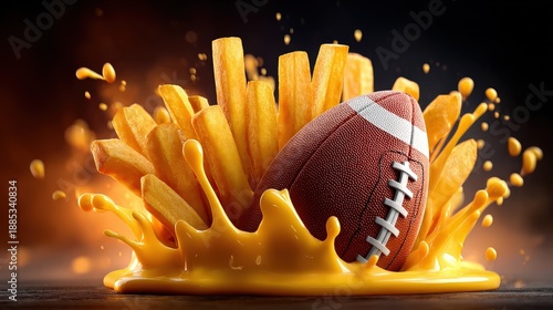 Wallpaper Mural American Football and French Fries Splashing in Melted Cheese Sauce Torontodigital.ca
