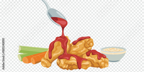 Spicy Chicken Wings with Sauce and Dip, fast food concept