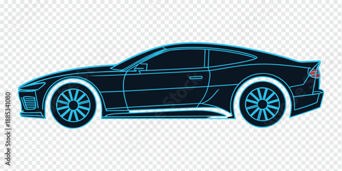 Blue Neon Sports Car Outline, futuristic automotive concept