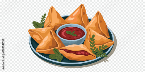 Delicious Samosas with Chutney, traditional food concept