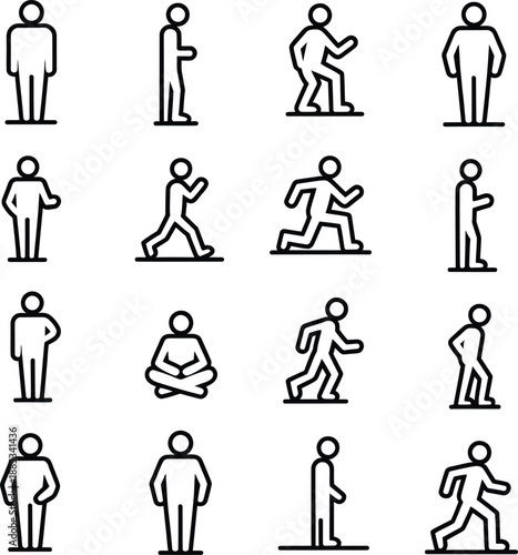 People icons set showing men women children families and teams in black silhouette style