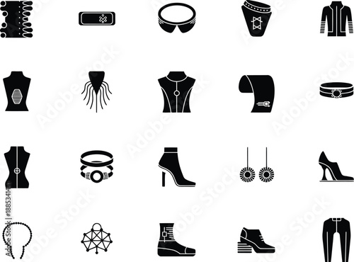 Black and white icon set with simple vector symbols for web design and illustration