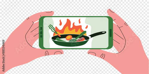 Hands Filming a Cooking Video on Smartphone, content creation concept