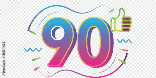 Vibrant 90 with Thumbs Up for Milestones and Success, achievement and celebration concept