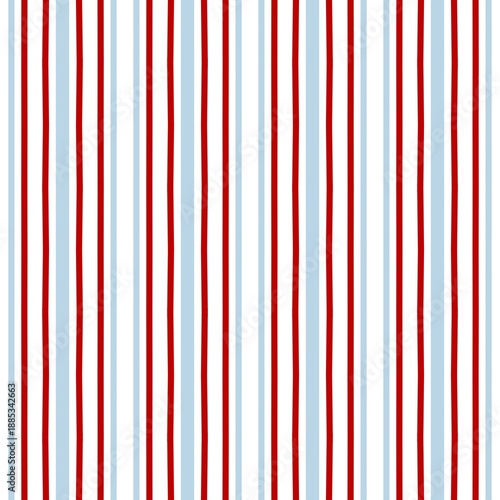 Seamless patriotic vertical stripe pattern in red, white, and blue. Minimalist hand-drawn style ideal for 4th of July, US Independence Day, nautical themes, and festive party decorations.