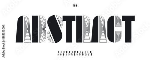 Block font logo alphabet geometric stripe typography with lines square triangle rectangle shape lettering for abstract title text, modern architect poster headline, creative branding. Vector typeset