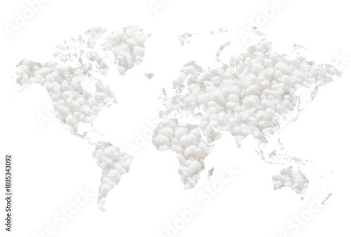World map silhouette with white fluffy cloud texture -  for global climate environment and international travel concept design