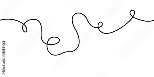 Abstract seamless cable squiggle line, curvy black drawing with a soft loop. A seamless cable squiggle line for creative backgrounds.