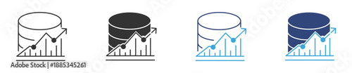 Database Analytics Icon Set. Data Growth and Statistics Symbols. Business Report Collection, Vector Illustration.