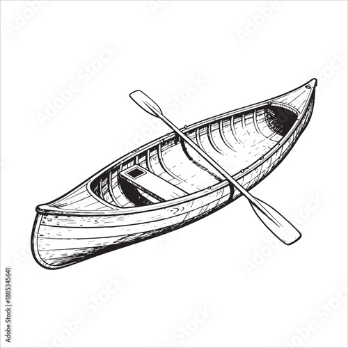 Hand Drawn Canoe Illustration in Vintage Engraving Style
