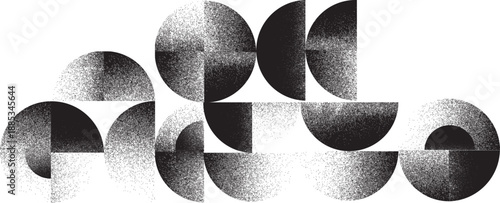Sprayed black half circles composition .Graffiti art design . Noise textured semi circles . Spray effect .Grunge texture .Art design forms.Distressed element .Rough roller paint semicircles .Vector 
