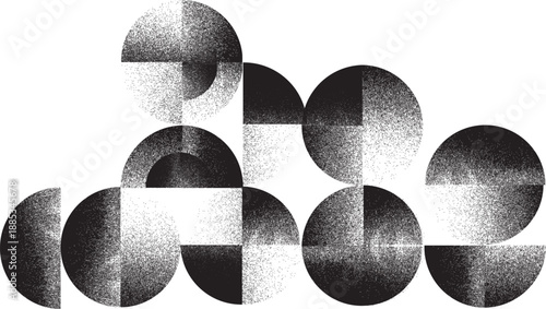 Sprayed black half circles composition .Graffiti art design . Noise textured semi circles . Spray effect .Grunge texture .Art design forms.Distressed element .Rough roller paint semicircles .Vector 