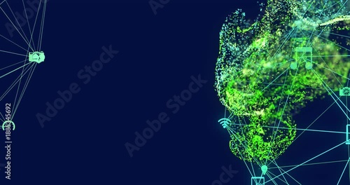 A green and blue smoke trail with particles on a white background