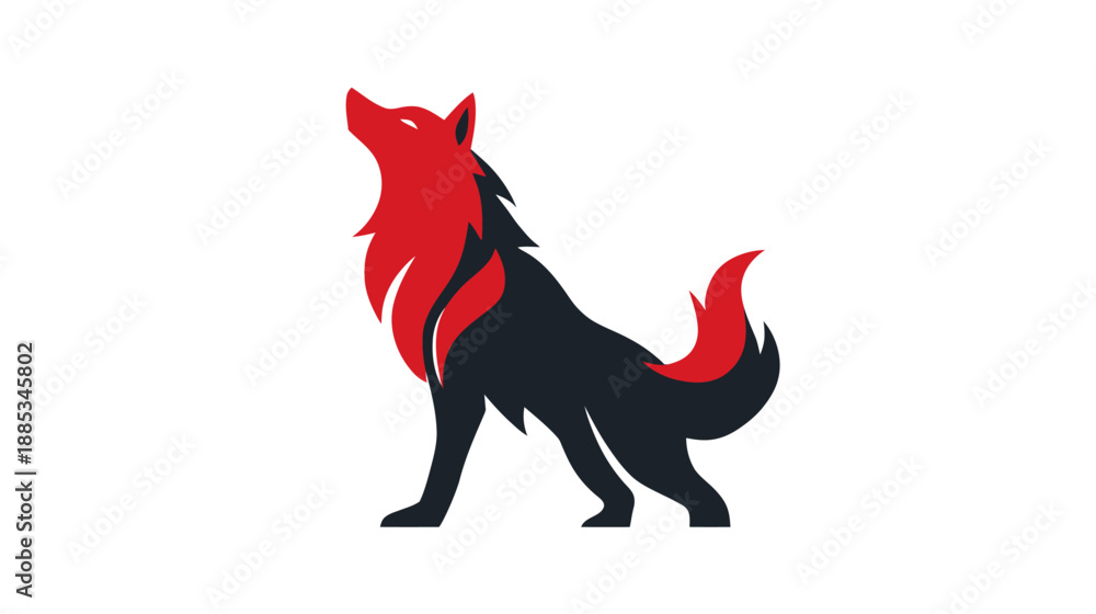 Fototapeta premium A stylized illustration of a howling wolf with red and black layered design against a white background