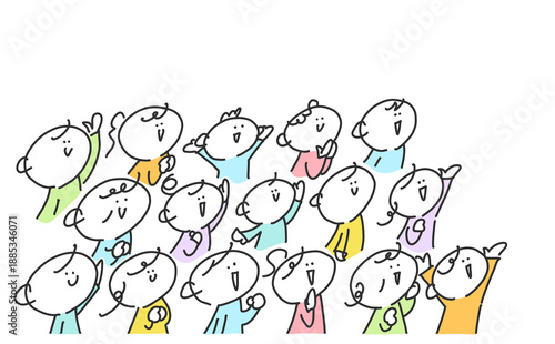 Wallpaper Mural イベントで盛り上がる笑顔の群衆のかわいい線画イラスト　観客・試合・コンサート Torontodigital.ca