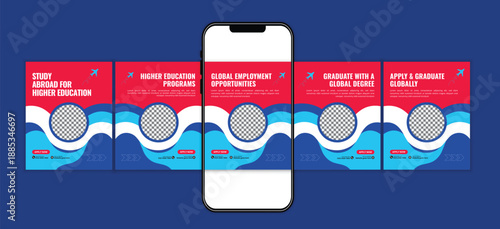 Student Visa Application Process for Study Abroad and Global Education Social Media Carousel Post Design Template