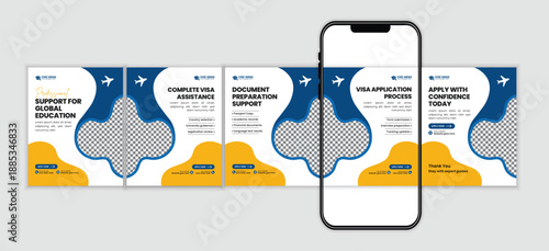 Student Visa Application Process for Study Abroad and Global Education Social Media Carousel Post Design Template