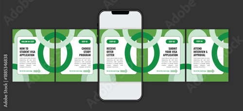 Student Visa Application Process for Study Abroad and Global Education Social Media Carousel Post Design Template