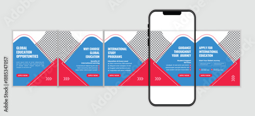 Student Visa Application Process for Study Abroad and Global Education Social Media Carousel Post Design Template