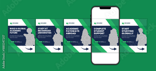 Student Visa Application Study Abroad Social Media Carousel Design Template