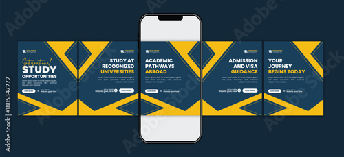 Modern Student Visa Application Process for Study Abroad and Global Education Social Media Carousel Post Design Template
