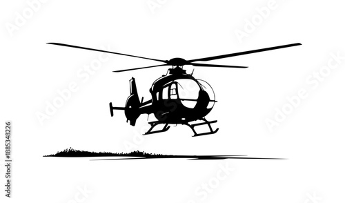 Helicopter in Flight Over Water