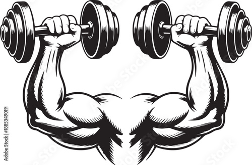 Muscular arms lifting dumbbells