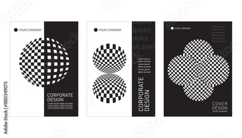 Black and white Modern corporate brochure cover design with place for text, Op Art style