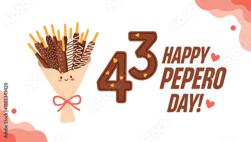 Bouquet of assorted chocolate dipped biscuit sticks is presented in a paper wrap to celebrate Happy Pepero Day with sweet treats.