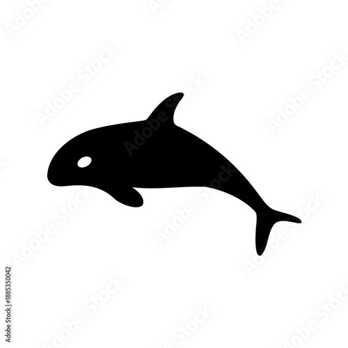 Minimalist Black Orca Silhouette on White Background, a Majestic Ocean Creature