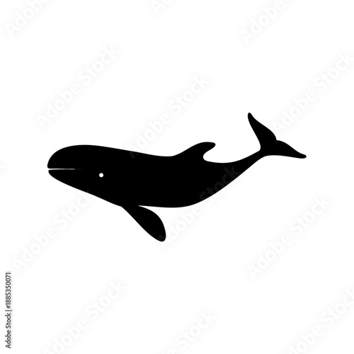 Simple black silhouette of a pilot whale swimming in the ocean depths