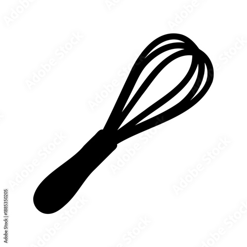 Isolated black and white image showing a wire whisk for kitchen cooking