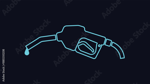 Neon glowing fuel pump nozzle illustration on dark background showing gasoline energy refueling transport industry concept with modern minimal line style
