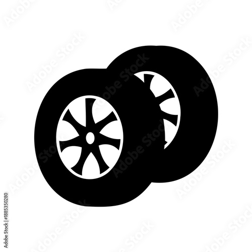 Two vehicle tires in a simple black and white vector illustration
