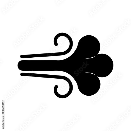 Stylized black wind symbol with swirling lines and round puffs of air