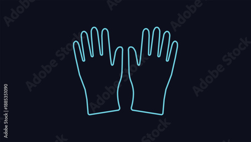 Neon glowing protective gloves illustration on dark background symbolizing safety hygiene protection and industrial work with modern minimal line style design