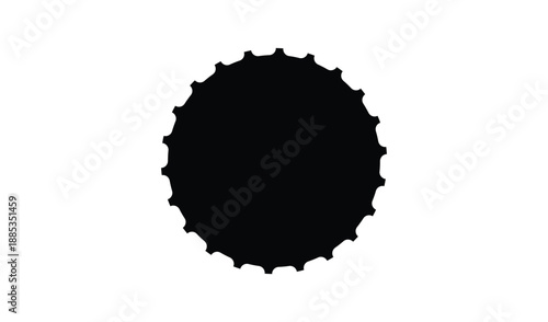 Single black circular seal with many small, sharp, pointed teeth around the edge