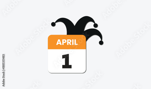April Fools Day Graphic: Jester Hat with Orange Calendar for April 1