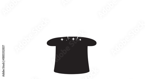 Silhouette of a classic black top hat against a white background.