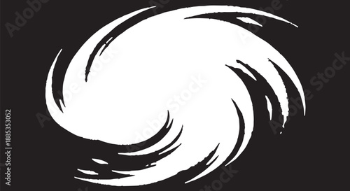 Abstract White Cyclone Brushstroke Logo: Dynamic Circular Emblem for Graphic Design.