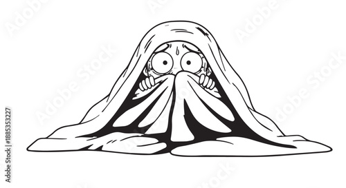 Playful ghost peeking from under a blanket in a cartoon illustration.
