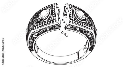 Intricate Indo-Persian Style Ring with Ornate Filigree Design and Decorative Patterning.