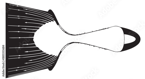 Black and white illustration of a broom with bristles and curved handle.
