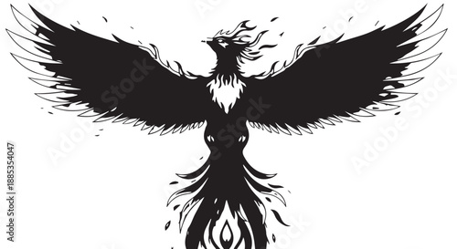 Dark Phoenix Silhouette with Flaming Wings in Bold Black Design.