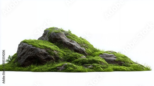 Natural rocks covered with green moss symbolizing tranquility, nature, and environmental beauty