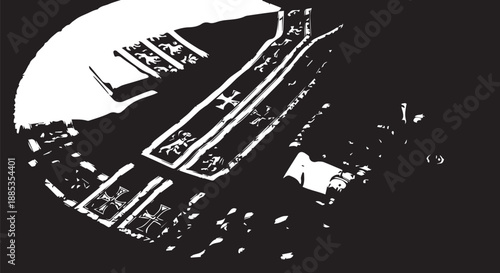Closeup of a Turntable Arm and Vinyl Record in High Contrast Black and White Abstract Scene.
